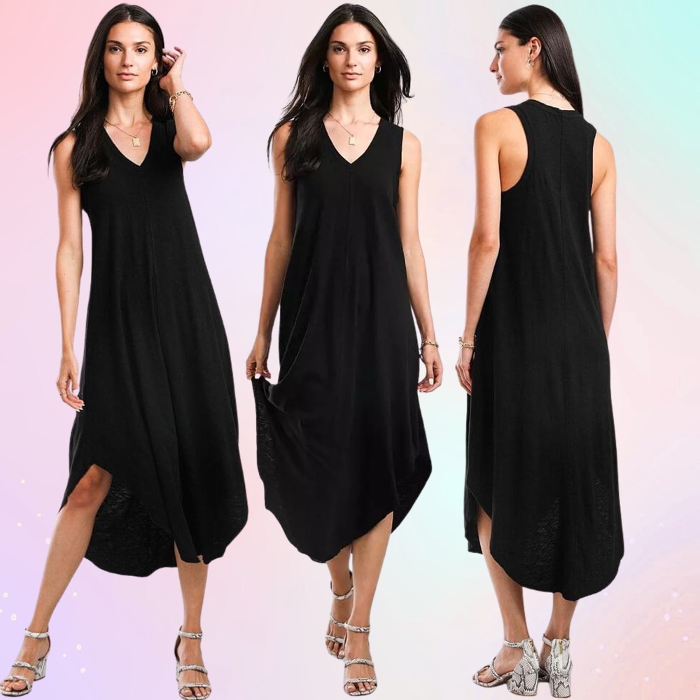 Z Supply The Reverie Midi Dress, XS Black | Slub Knit, travel dress, summer boho